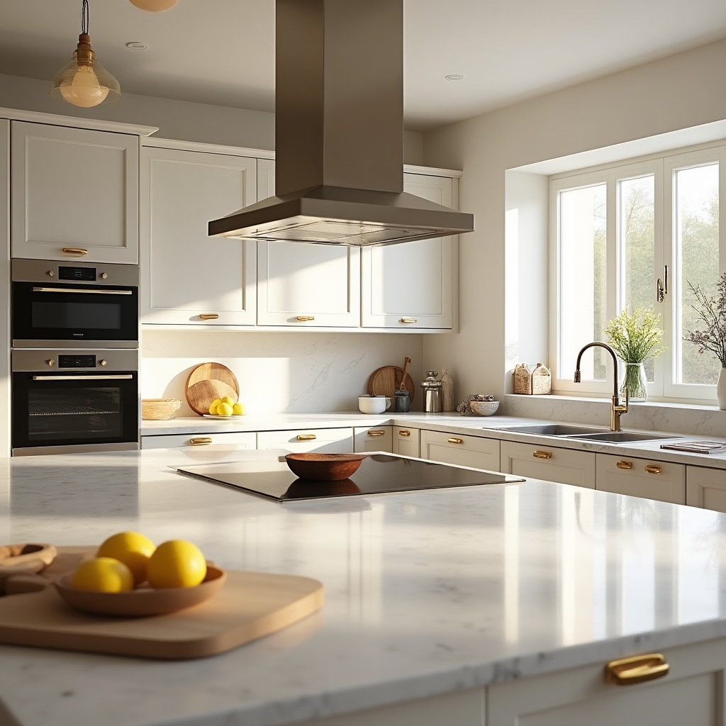 Cucina moderna allestita per la vendita con accessori selezionati e illuminazione ottimale