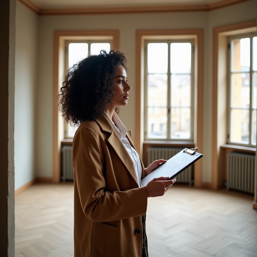 Professionista dell'interior design che valuta un immobile con tablet in mano